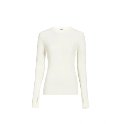 Sandbeige Pull Manches Extra-longues En Laine Mélangée In White