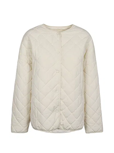 Sandbeige Quilted Crew Neck Jacket In Neutral