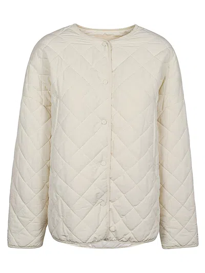 Sandbeige Quilted Nylon Jacket In White