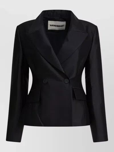Sandbeige Tailored Jackets Coats Button Detail Flap Pockets In Blue