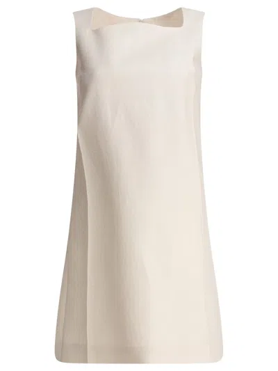 Sandbeige White Linen Dress In Multi