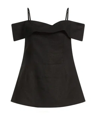 Sandbeige Woman Top Black Size M Linen