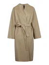 Sandbeige Wool Midi Coat In Light Brown