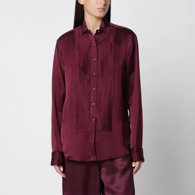 Sanderlak Aubergine Tuxedo Shirt In Viscose In Burgundy
