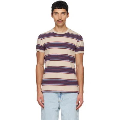 Sanderlak Beige Striped Contrast Rib T-shirt In Neutral