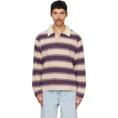 Sanderlak Beige Striped Jersey Polo In Purple