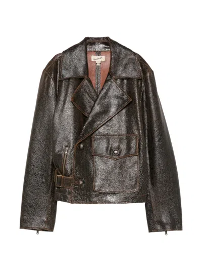 Sanderlak Flap-pocket Leather Jacket In Brown
