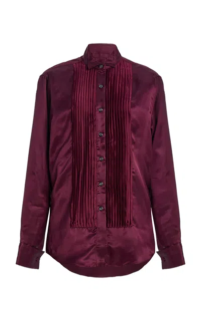 Sanderlak Fluid Satin Tux Shirt In Purple