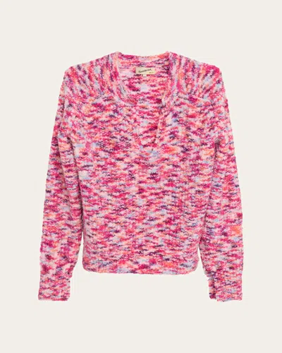 Sanderlak Men's Melange Split Open-crewneck Sweater In Pink Melange
