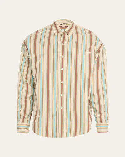 Sanderlak Men's Oversized Viscose Poplin Stripe Button-down Shirt In Multi Stripe