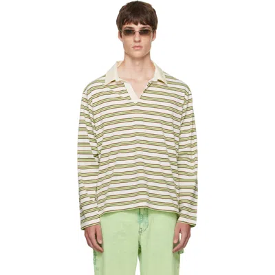 Sanderlak オフホワイト＆グリーン ボーダー ジャージ ポロシャツ In Green
