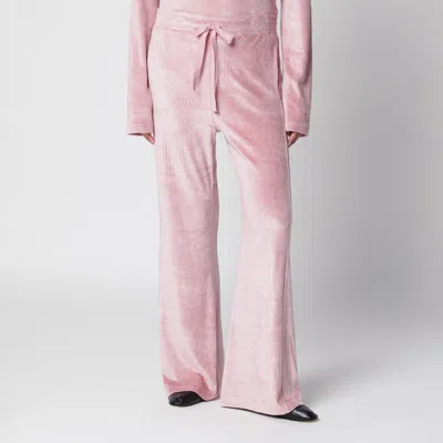 Sanderlak Strawberry Pink Flared Velvet Jogging Trousers