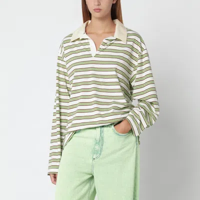 Sanderlak Striped Cotton Jersey Rugby Polo In Green