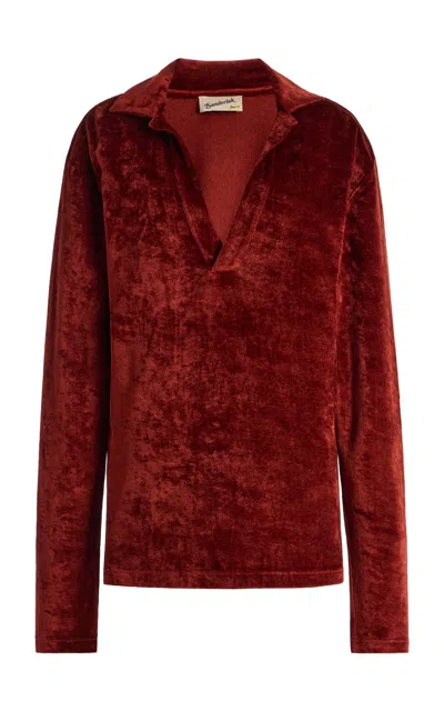 Sanderlak Velvet Deep V Polo In Red