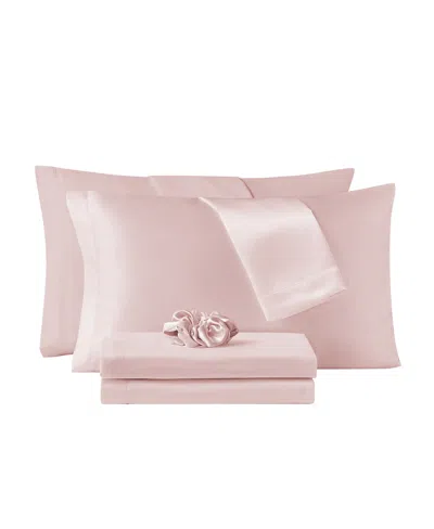 Sanders Microfiber 5-pc. Sheet Set With Satin Pillowcases And Hair-tie, Twin In Blush