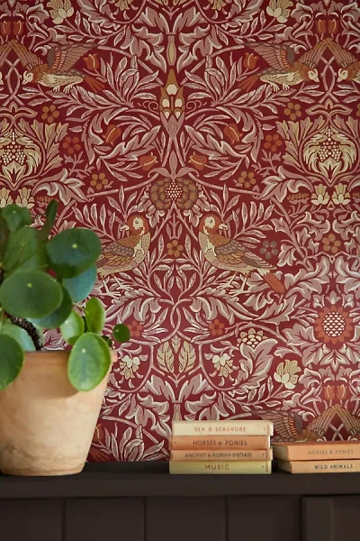 Sanderson Bird Wallpaper In Red