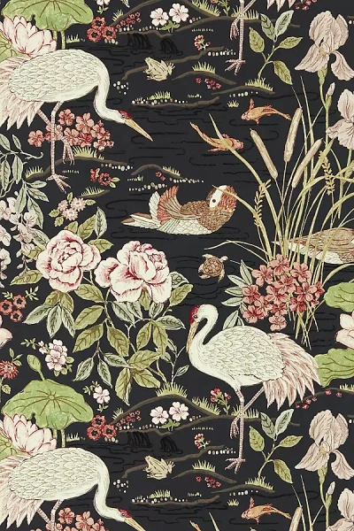 Sanderson Crane & Frog Wallpaper In Black