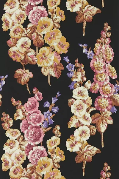 Sanderson Hollyhocks Wallpaper In Black