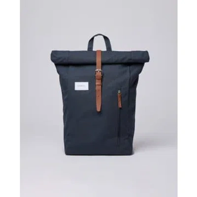 Sandqvist Dante Navy With Cognac Brown Leather Backpack In Blue