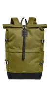 Sandqvist Icon Large Rolltop Backpack Olive Drab With Black Leather
