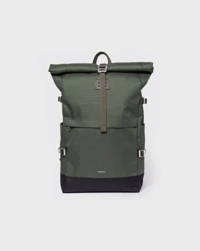 Sandqvist Icon Rolltop Backpack L In Dawn Green With Dark Brown Leather