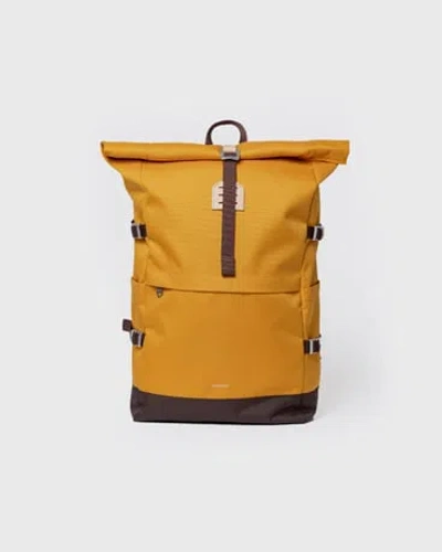 Sandqvist Icon Rolltop Backpack L In Golden Yellow With Natural Leather