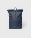 Sandqvist Icon Rolltop Backpack L In Navy With Black Leather