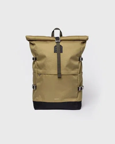 Sandqvist Icon Rolltop Backpack L In Olive Drab With Black Leather
