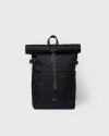 Sandqvist Icon Rolltop Backpack M In Black,black With Black Leather