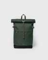 Sandqvist Icon Rolltop Backpack M In Dawn Green With Dark Brown Leather