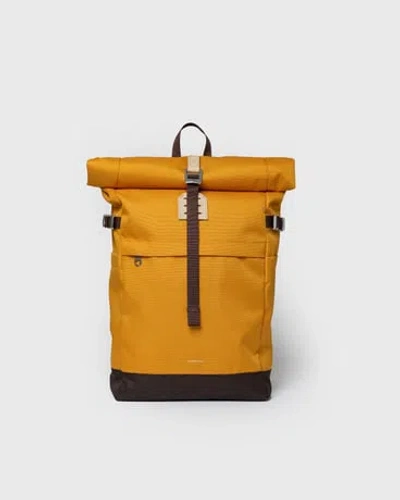 Sandqvist Icon Rolltop Backpack M In Golden Yellow With Natural Leather