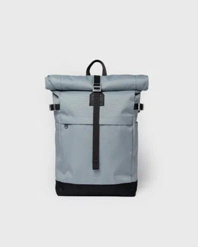 Sandqvist Icon Rolltop Backpack M In Ice Blue With Black Leather