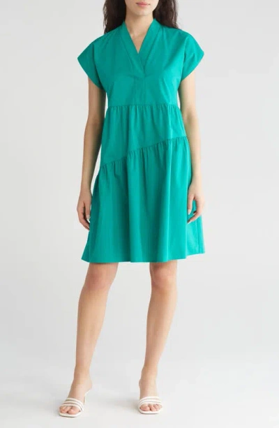Sandra Darren Asymmetric Tiered Dress In Green