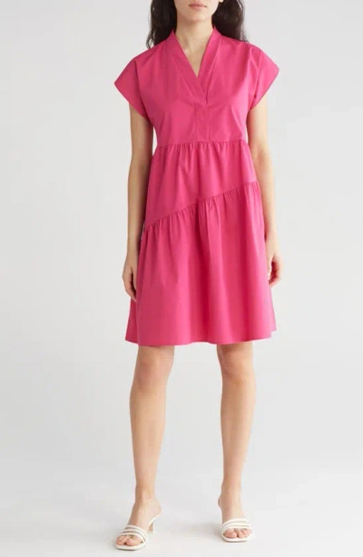 Sandra Darren Asymmetric Tiered Dress In Pink