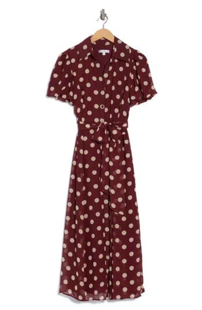 Sandra Darren Bubble Sleeve Shirtdress In Burgundy