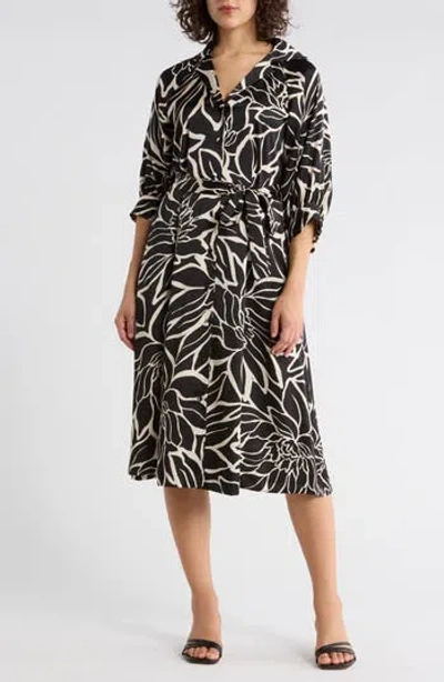 Sandra Darren Floral Midi Shirtdress In Black