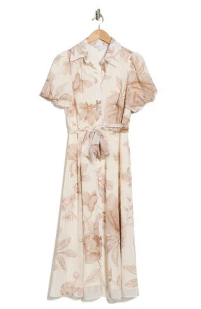 Sandra Darren Floral Puff Sleeve Shirtdress In Metallic