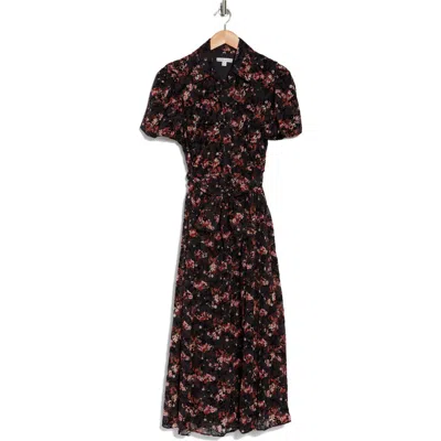 Sandra Darren Floral Short Sleeve Shirtdress In Black/plum