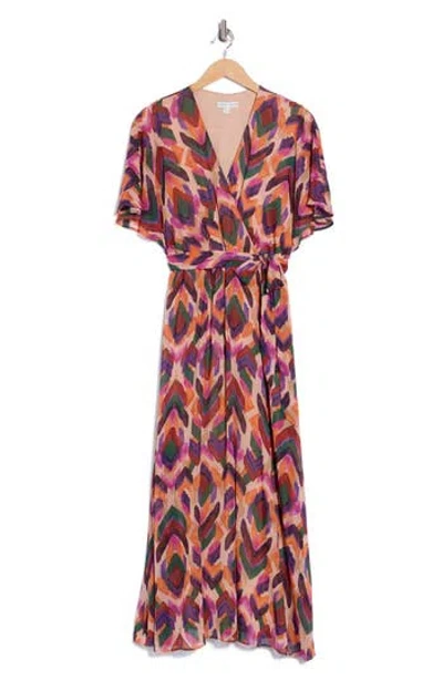Sandra Darren Flutter Sleeve Midi Dress In Multi