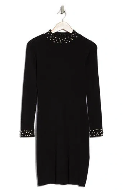 Sandra Darren Imitation Pearl Neck Sweater Dress In Black