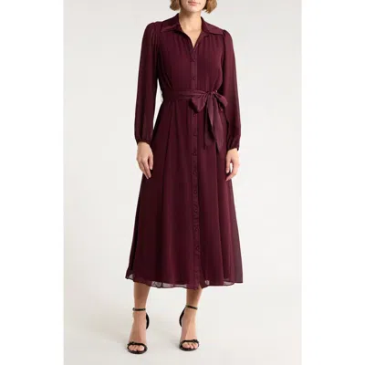Sandra Darren Long Sleeve Maxi Shirtdress In Red