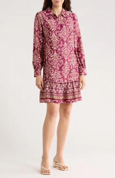 Sandra Darren Long Sleeve Shirtdress In Multi