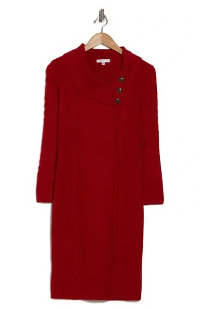 Sandra Darren Long Sleeve Sweater Dress In Red