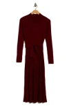 Sandra Darren Mock Neck Long Sleeve Sweater Dress In Burgundy