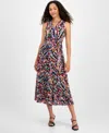 Sandra Darren Petite Printed Pleated Chiffon Maxi Dress In Multi