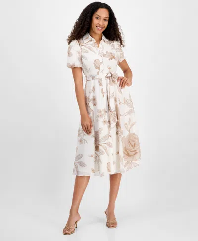 Sandra Darren Petite Printed Puff-sleeve Shirtdress