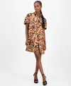 Sandra Darren Petite Printed Puff-sleeve Shirtdress In Animal Print