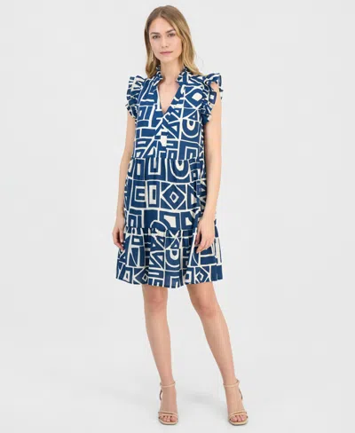 Sandra Darren Petite Ruffled Tiered Shift Dress In Blue