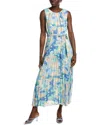 Sandra Darren Petites Pleated Tie-waist Sleeveless Dress In Blue