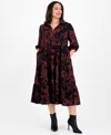Sandra Darren Plus Size 3/4-sleeve Tiered Midi Dress In Brown